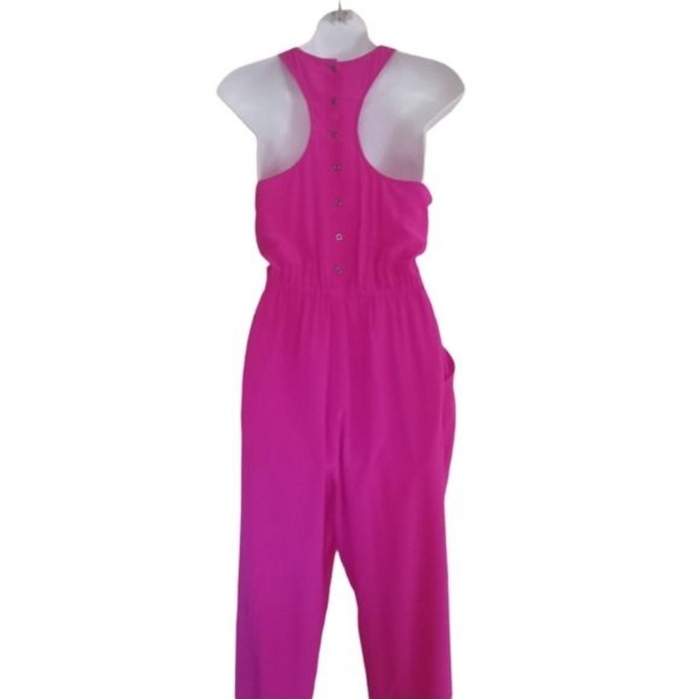 Anthropologie Twelfth Street- Cynthia Vincent Hot Pink Barbiecore Jumpsuit Silk - Picture 5 of 12